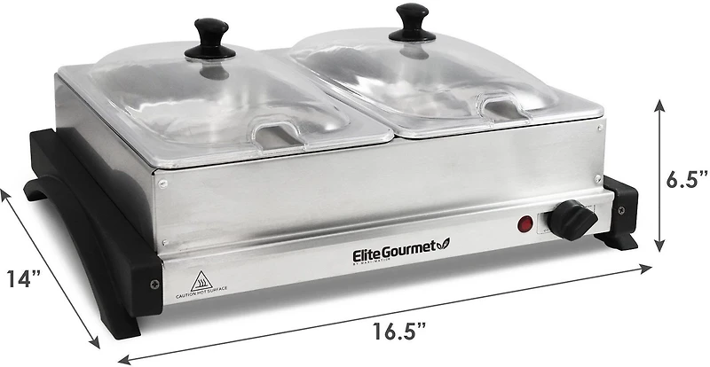 Elite Gourmet 5 Qt. Dual Tray Stainless Steel Electric Buffet Server and Food Warmer