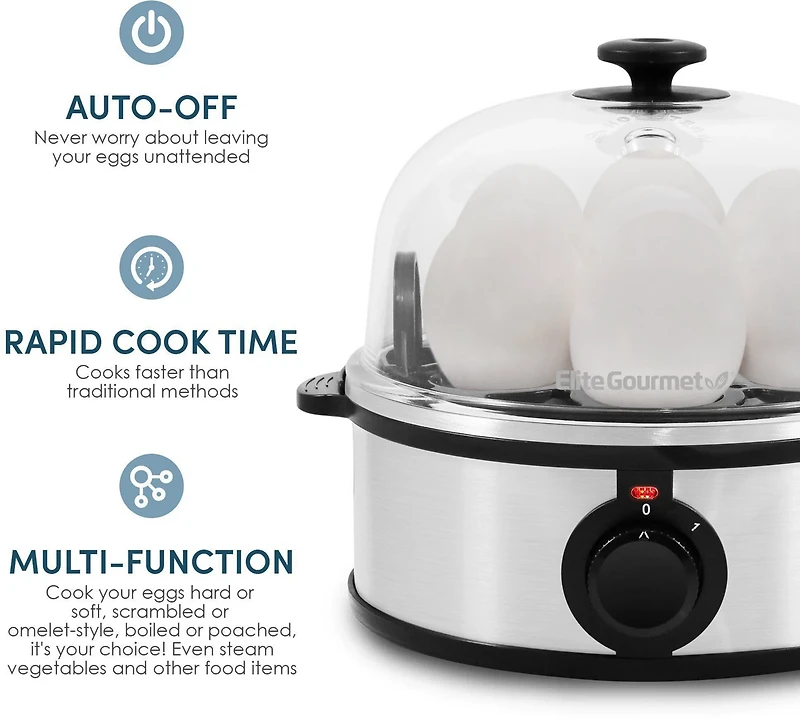 Elite Gourmet 7-Egg Stainless Steel Easy Egg Cooker