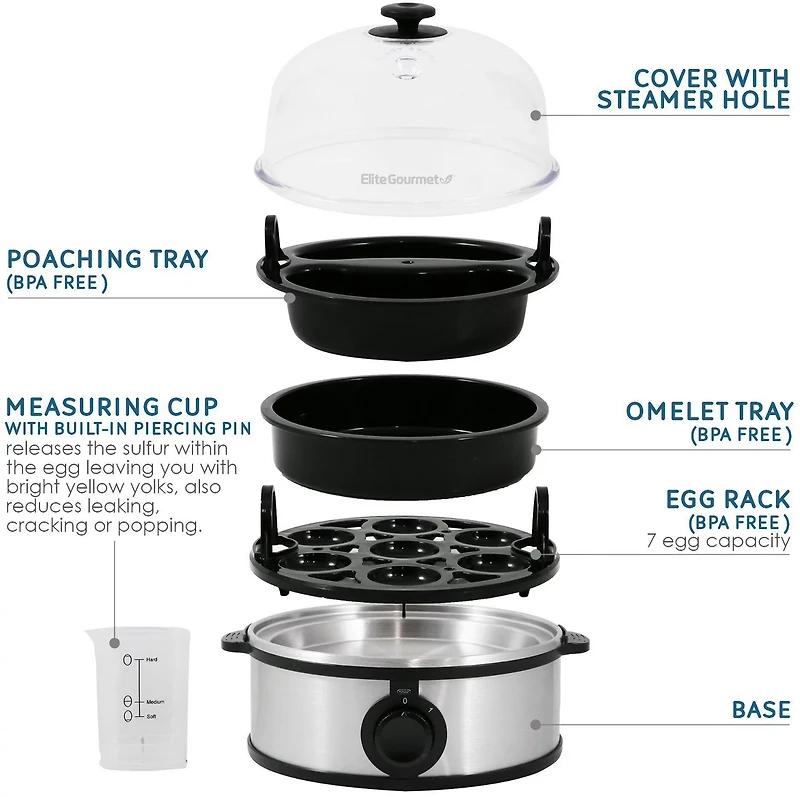 Elite Gourmet 7-Egg Stainless Steel Easy Egg Cooker