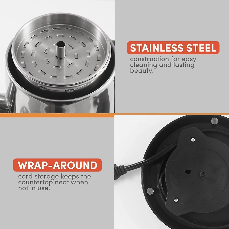 Elite Gourmet 12 Cup Stainless Steel Electric Coffee Percolator