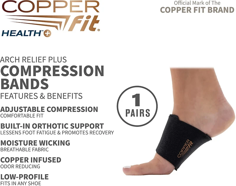 Copper Fit Health+ Arch Relief Plus Foot Wraps 2-Pack
