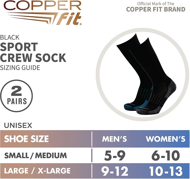 Copper Fit Adults' Energy Crew Socks 2 Pack