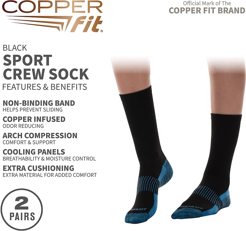Copper Fit Adults' Energy Crew Socks 2 Pack