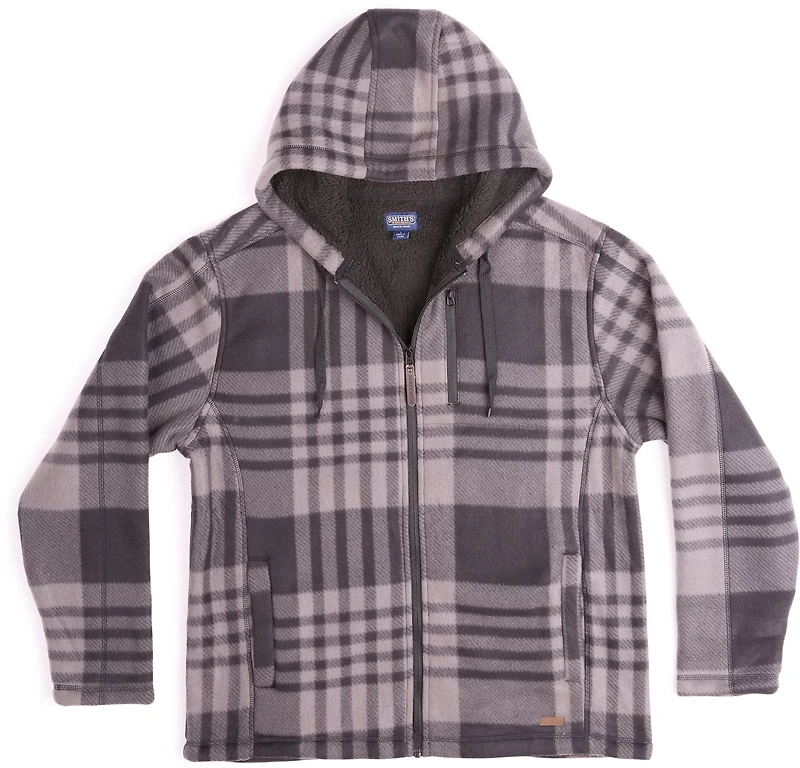 Smith's Workwear Men's Butter-Sherpa Lined Plaid Polar Fleece Full Zip Hooded Jacket