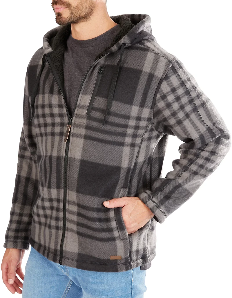 Smith's Workwear Men's Butter-Sherpa Lined Plaid Polar Fleece Full Zip Hooded Jacket