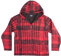 Smith's Workwear Men's Butter-Sherpa Lined Plaid Polar Fleece Full Zip Hooded Jacket
