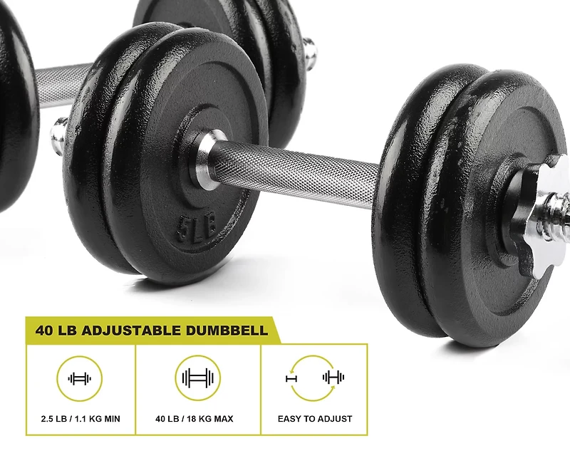 PRCTZ 40lb Quick Select Adjustable Dumbbell Set