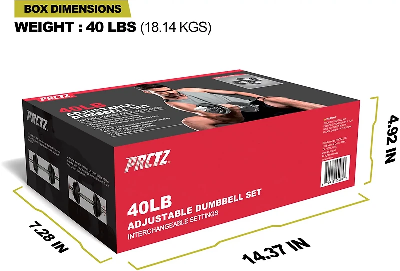 PRCTZ 40lb Quick Select Adjustable Dumbbell Set
