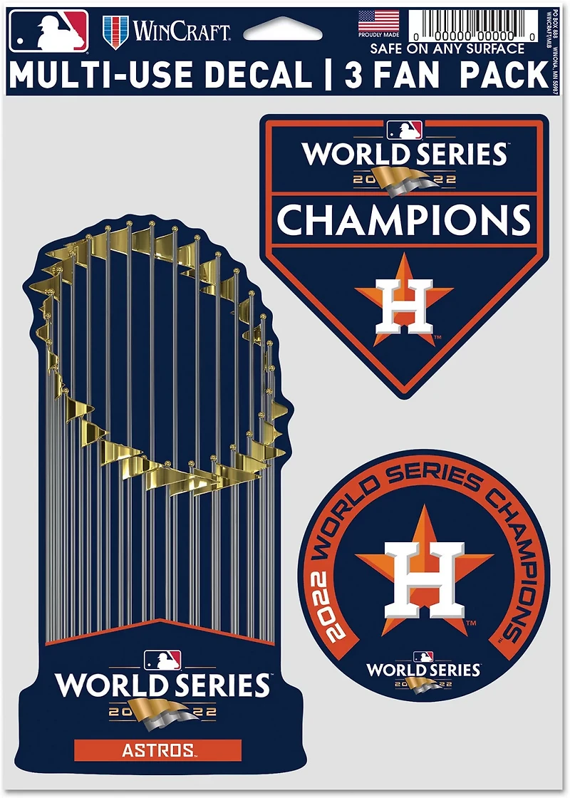 WinCraft Houston Astros 2022 World Series Champs 3pk 5.5"x7.75" Fan Decal