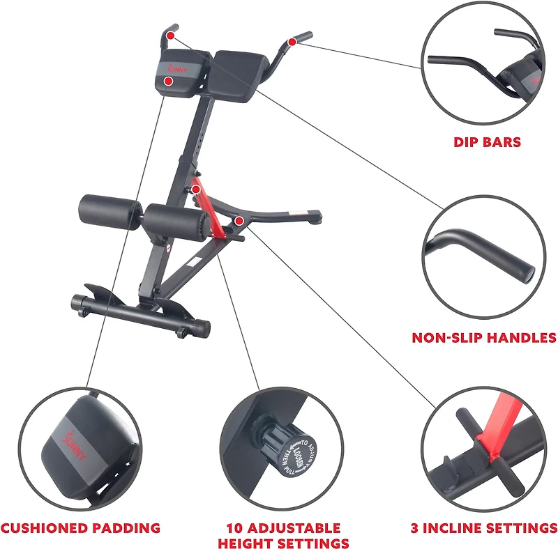 Sunny Health & Fitness Hyperextension Roman Chair with Dip Station