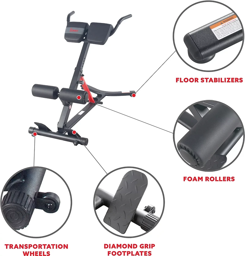 Sunny Health & Fitness Hyperextension Roman Chair with Dip Station