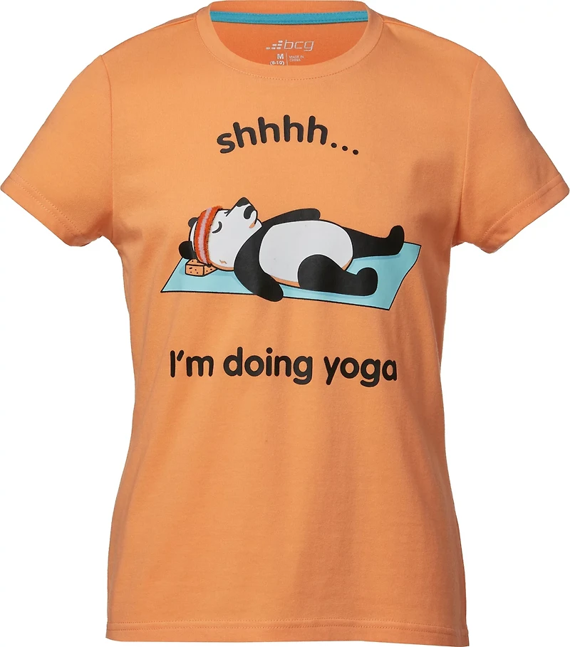 BCG Girls' Yoga Panda Cotton Graphic Short Sleeve T-shirt