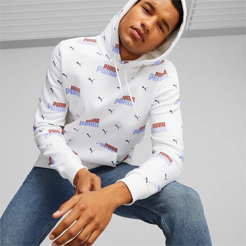 PUMA Men's Essentials+ Logo Power Allover Print Fleece Hoodie
