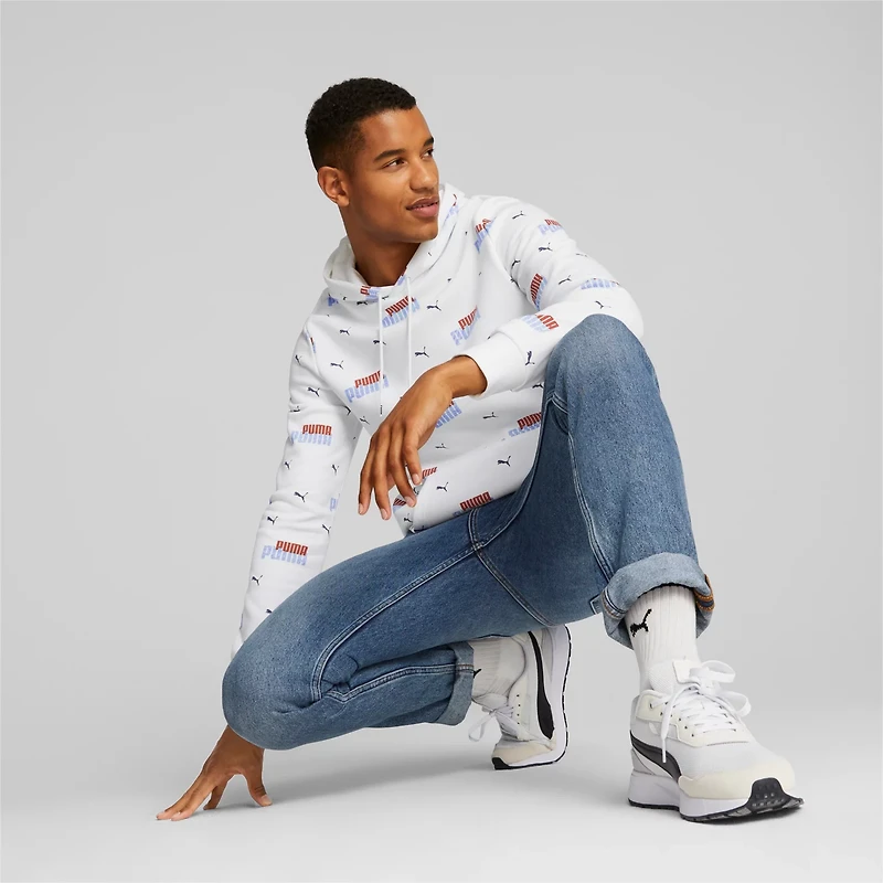 PUMA Men's Essentials+ Logo Power Allover Print Fleece Hoodie