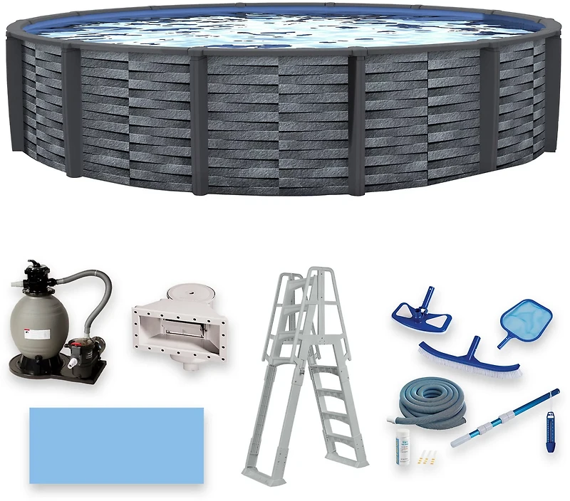 Blue Wave Affinity 24 ft Round Resin Top Rail Swimming Pool Package