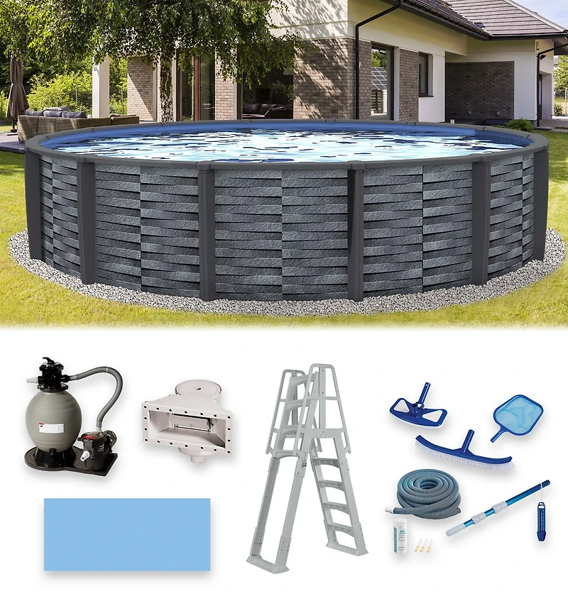 Blue Wave Affinity 24 ft Round Resin Top Rail Swimming Pool Package