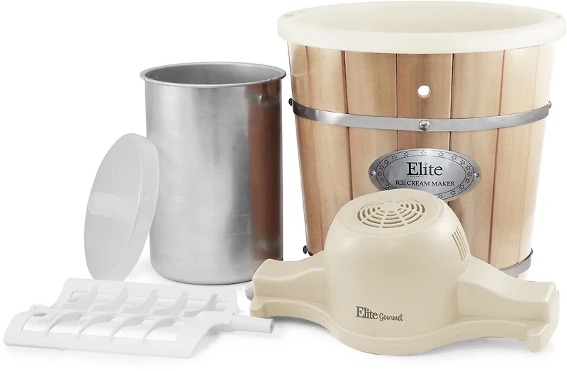Elite Gourmet 4 qt Electric Motorized Old Fashioned Bucket Ice Cream Maker