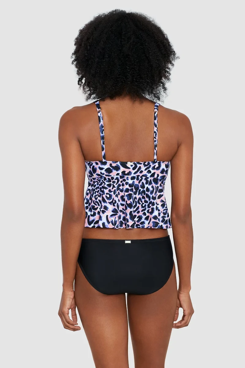 Freely Women's Ring Front A-Line Cropped Tankini  Swim Top