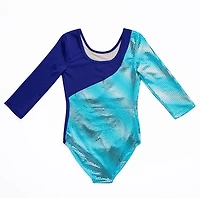 Rainbeau Moves Girls' Blocked Asymmetrical 3/4 Sleeve Leotard