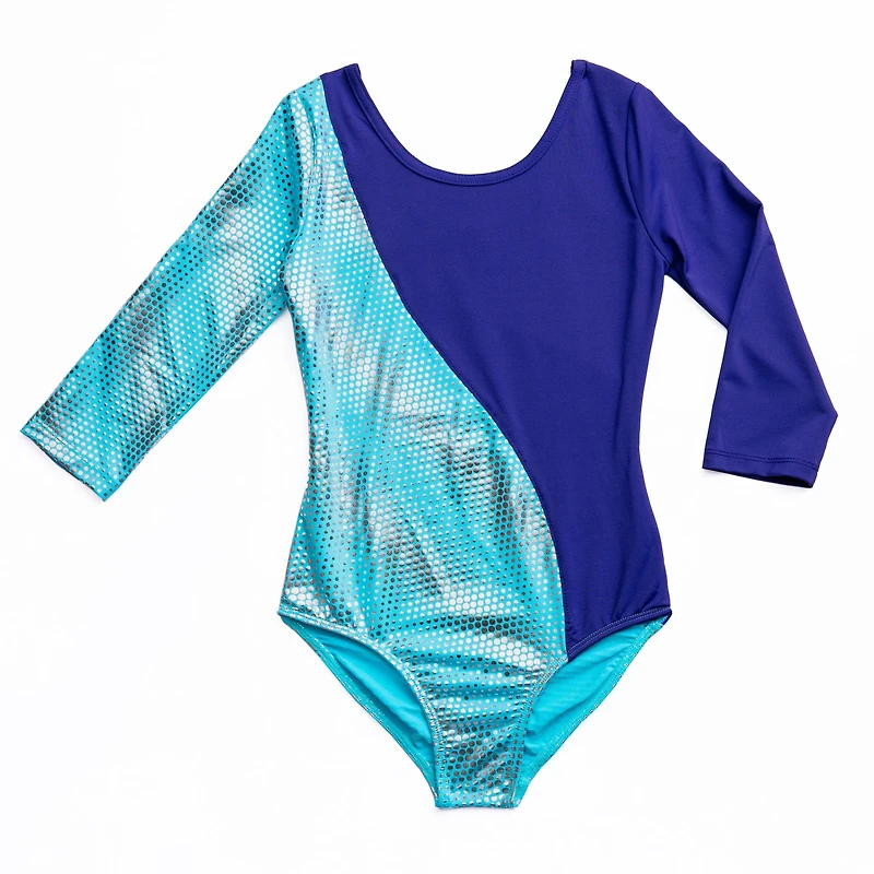 Rainbeau Moves Girls' Blocked Asymmetrical 3/4 Sleeve Leotard