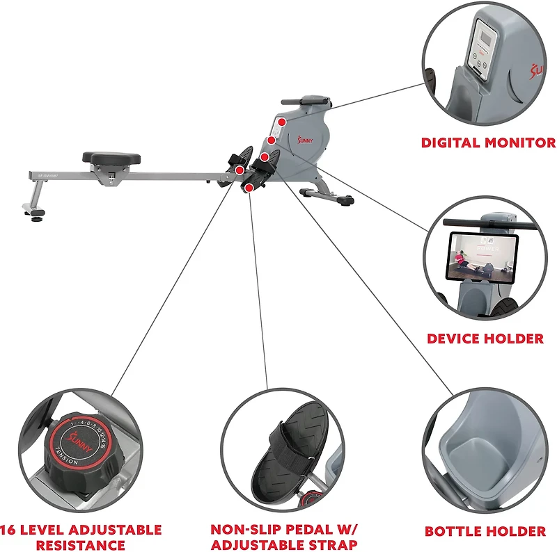 Sunny Health & Fitness Space Efficient Magnetic Rower