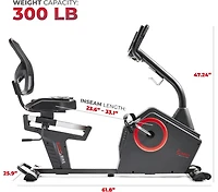 Sunny Health & Fitness Premium Magnetic Resistance Smart Recumbent Bike