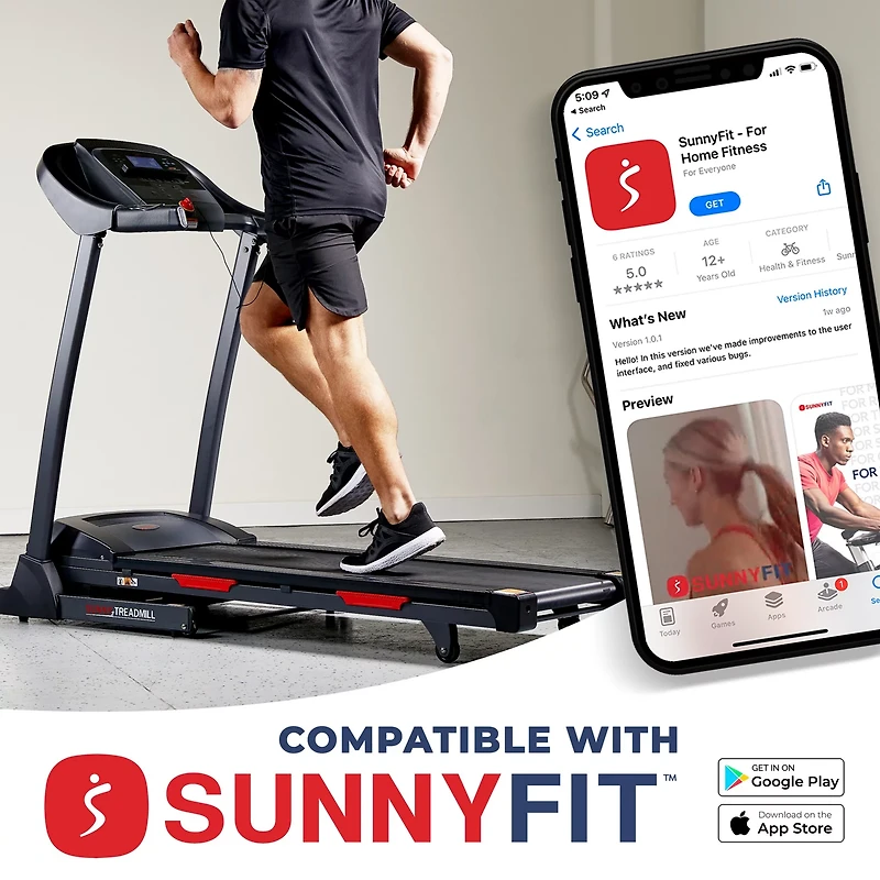 Sunny Health & Fitness Premium Folding Auto-Incline Smart Treadmill