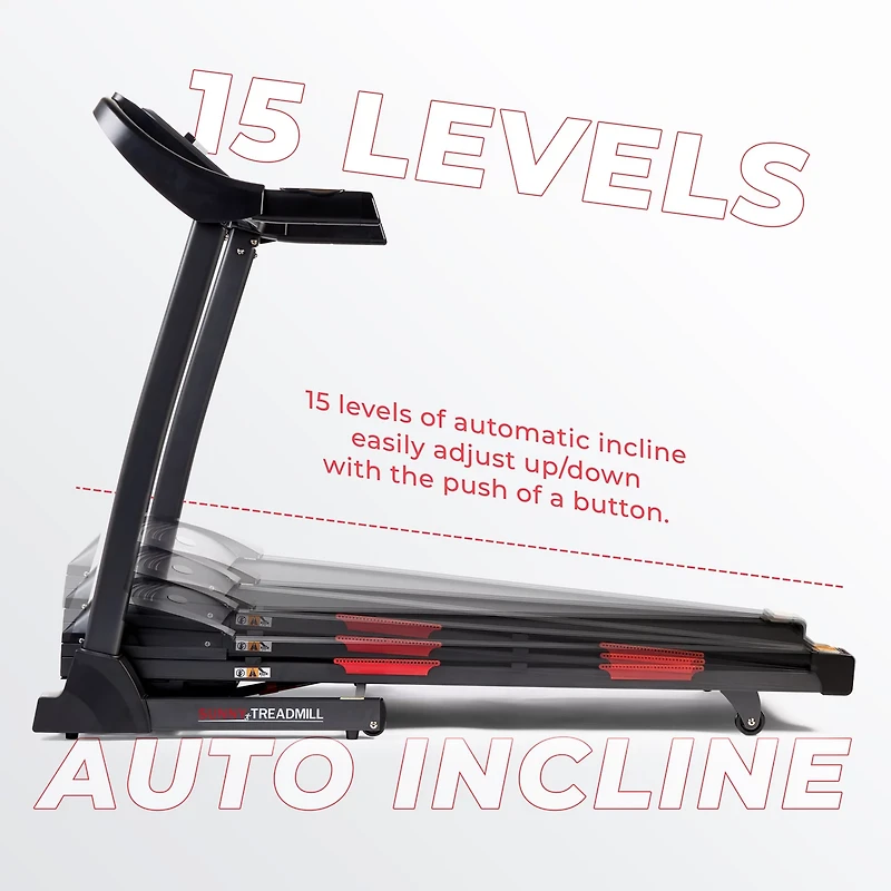 Sunny Health & Fitness Premium Folding Auto-Incline Smart Treadmill
