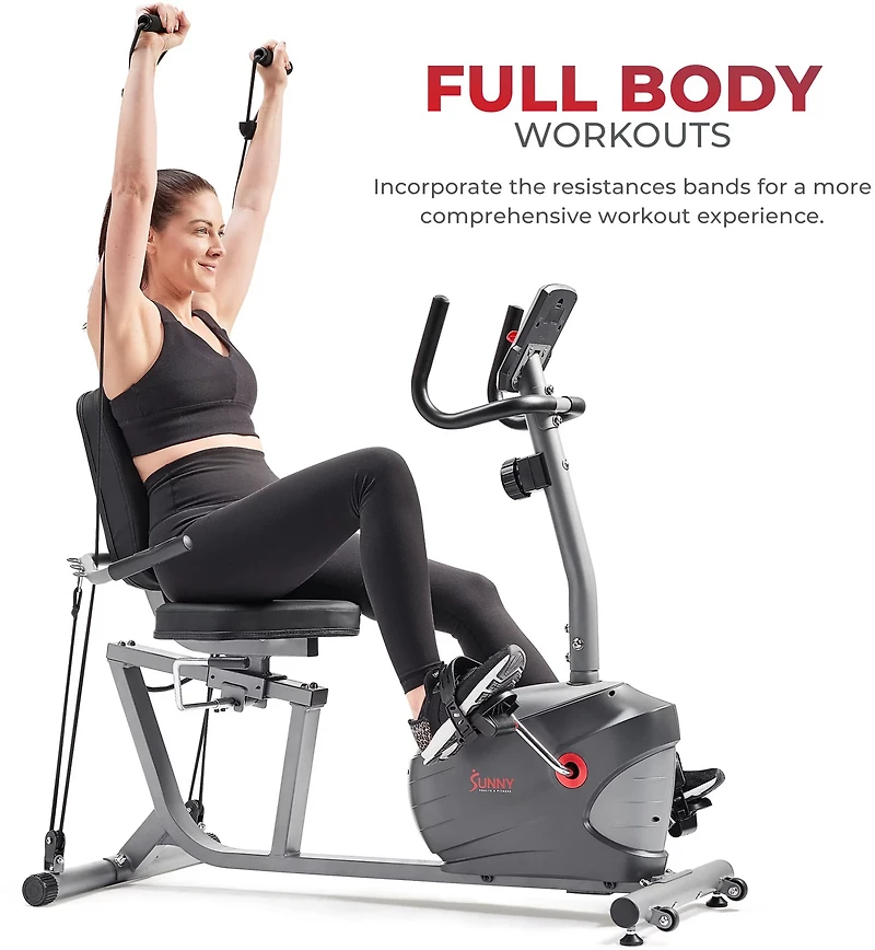 Sunny Health & Fitness Smart Performance Interactive Recumbent Exercise Bike