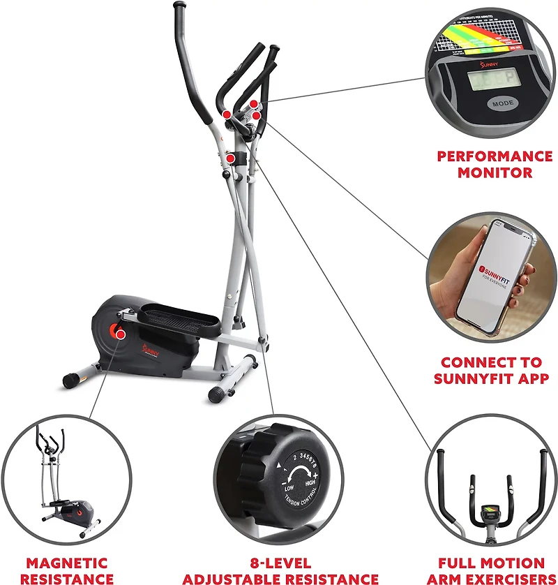 Sunny Health & Fitness Essentials Series Magnetic Smart Elliptical Trainer