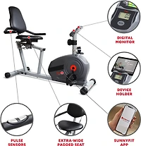 Sunny Health & Fitness Essential Series Magnetic Smart Recumbent Bike