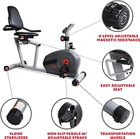 Sunny Health & Fitness Essential Series Magnetic Smart Recumbent Bike