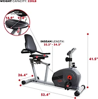 Sunny Health & Fitness Essential Series Magnetic Smart Recumbent Bike