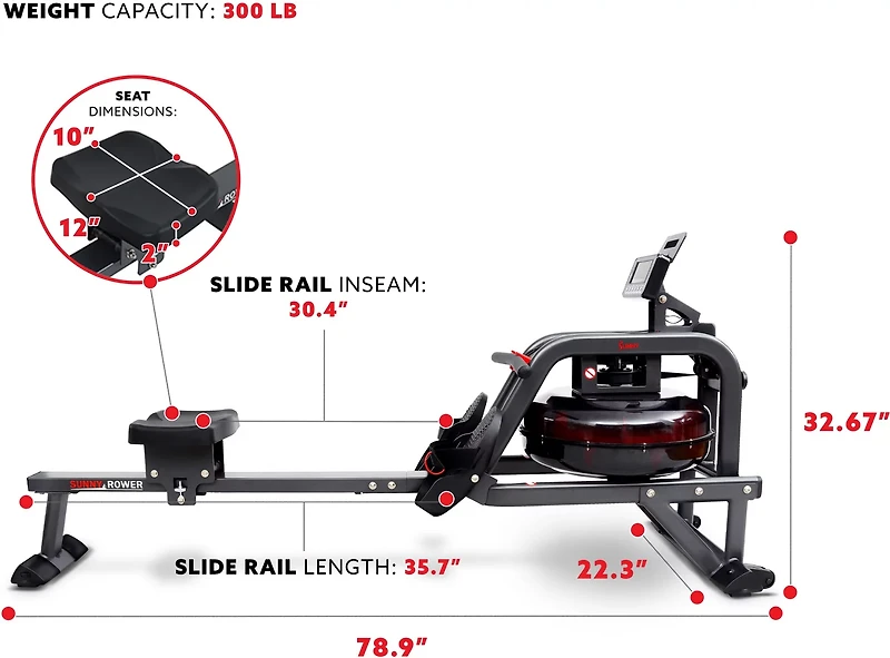 Sunny Health & Fitness Smart Obsidian Surge Water Rowing Machine Sunny Health & Fitness Smart Obsidian Surge Rowing Machine
