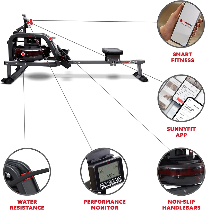 Sunny Health & Fitness Smart Obsidian Surge Water Rowing Machine Sunny Health & Fitness Smart Obsidian Surge Rowing Machine