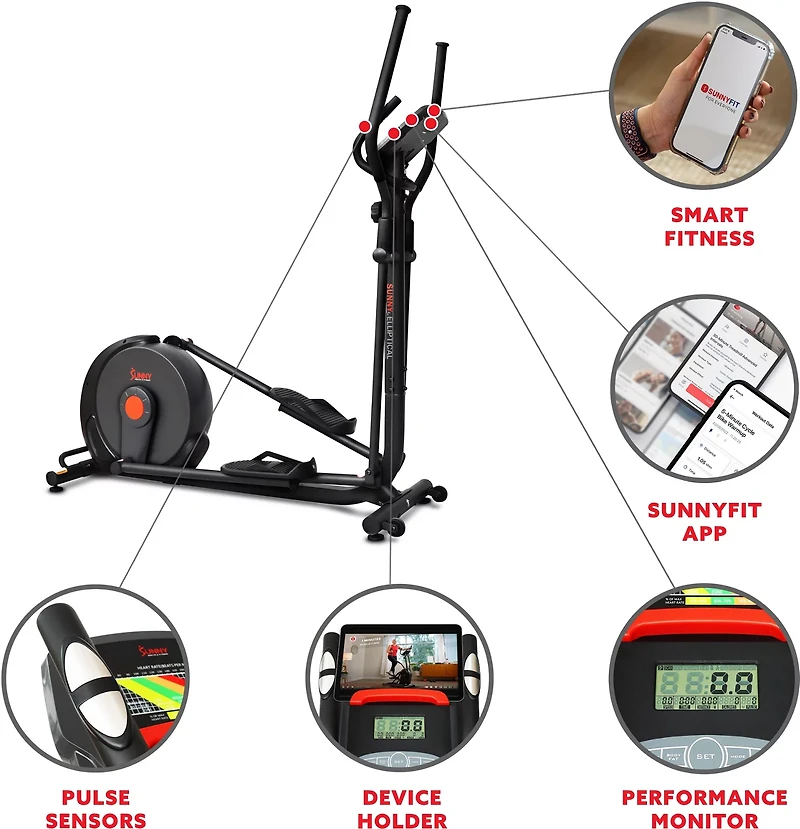 Sunny Health & Fitness Power Stride Smart Cross Trainer Elliptical Machine