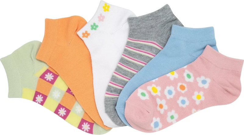 BCG Women's Bright Daisies Fashion No Show Socks 6 Pack