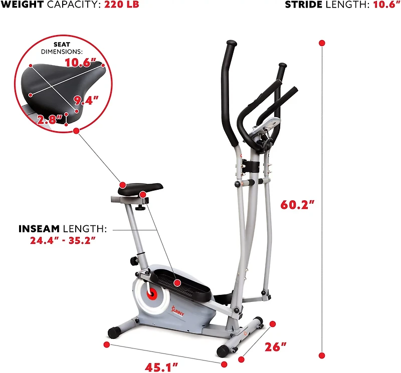 Sunny Health & Fitness Essential Interactive Series Seated Elliptical Trainer