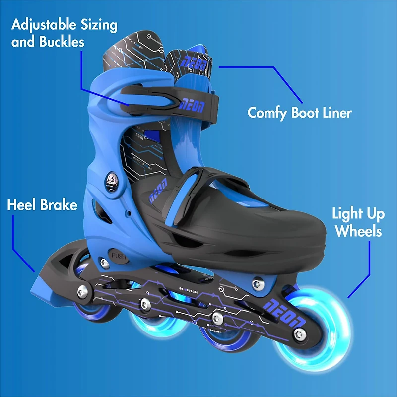 Yvolution Boys' Neon LED Adjustable In-Line Skates