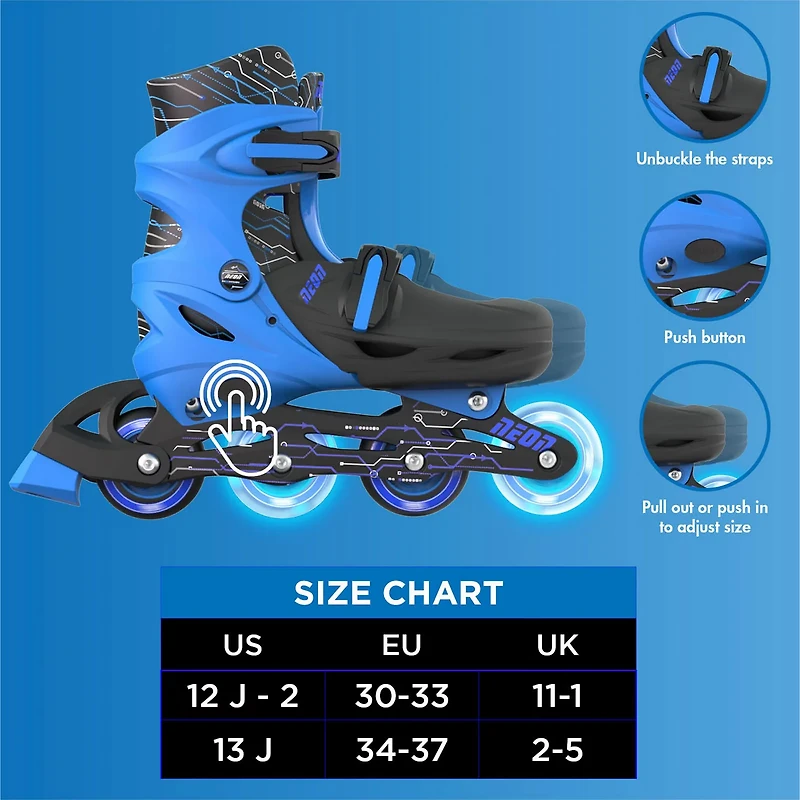 Yvolution Boys' Neon LED Adjustable In-Line Skates
