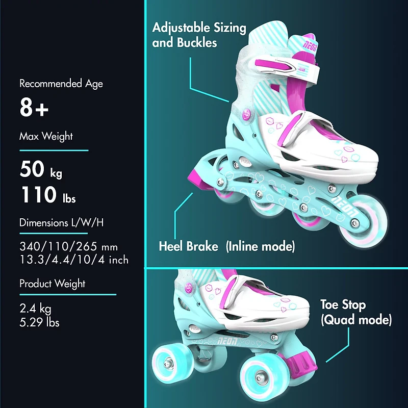 Yvolution Girls' Neon Combo Adjustable Skates