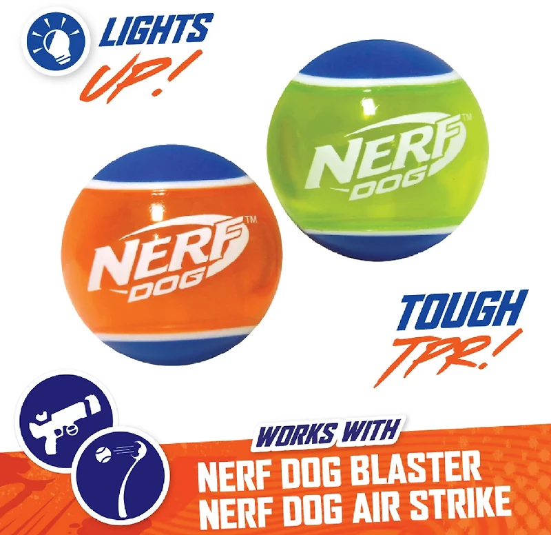 NERF TPR LED 2.5 in Dog Tennis Balls 2-Pack