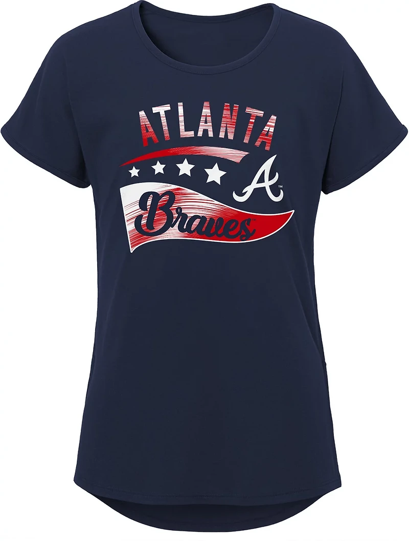 Outerstuff Girls' Atlanta Braves Big Wave Dolman Graphic T-shirt