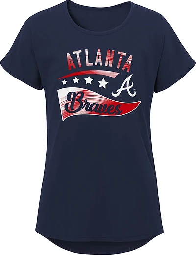 Outerstuff Girls' Atlanta Braves Big Wave Dolman Graphic T-shirt