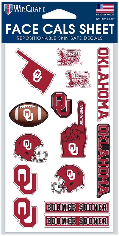 WinCraft University of Oklahoma Face Cals 4 in x 7 in Face Decal Sheet