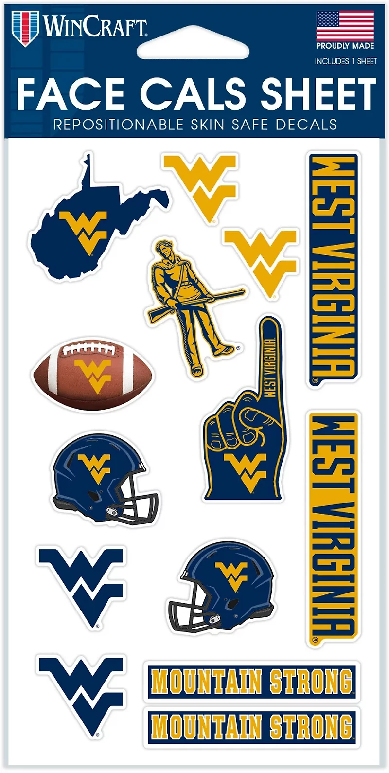 WinCraft West Virginia University Face Cal 4 in x 7 in Sheet
