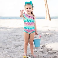 RuffleButts Toddler Girls' Mermaid One Shoulder Ruffle One Piece Swimsuit