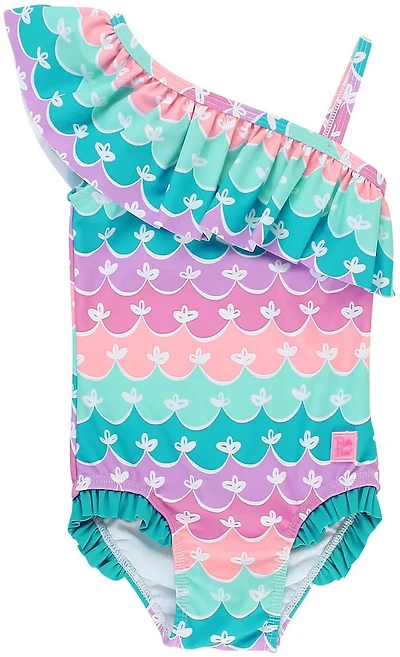 RuffleButts Toddler Girls' Mermaid One Shoulder Ruffle One Piece Swimsuit
