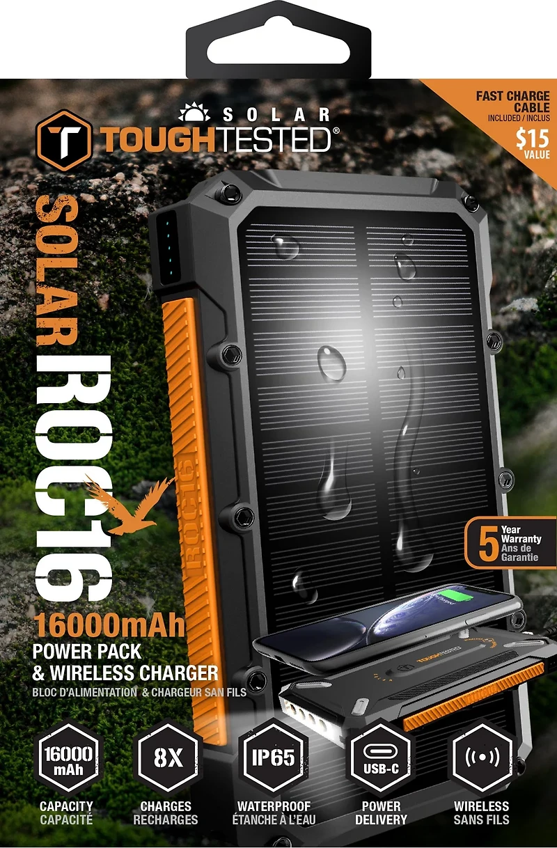 Tough Tested 16,000mAh Solar Power Bank with Flashlight