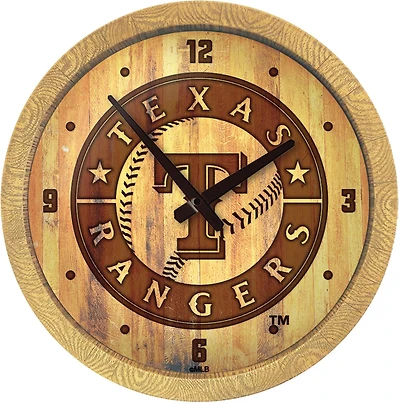 The Fan-Brand Texas Rangers Ash Branded Faux Barrel Top Wall Clock